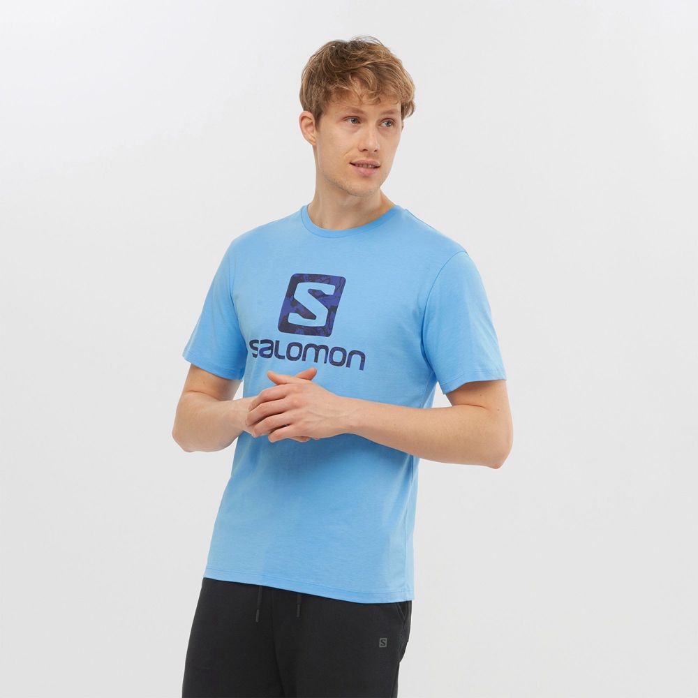 Camisetas Salomon Hombre Azules - Salomon Argentina OUTLIFE LOGO,134765-DVP